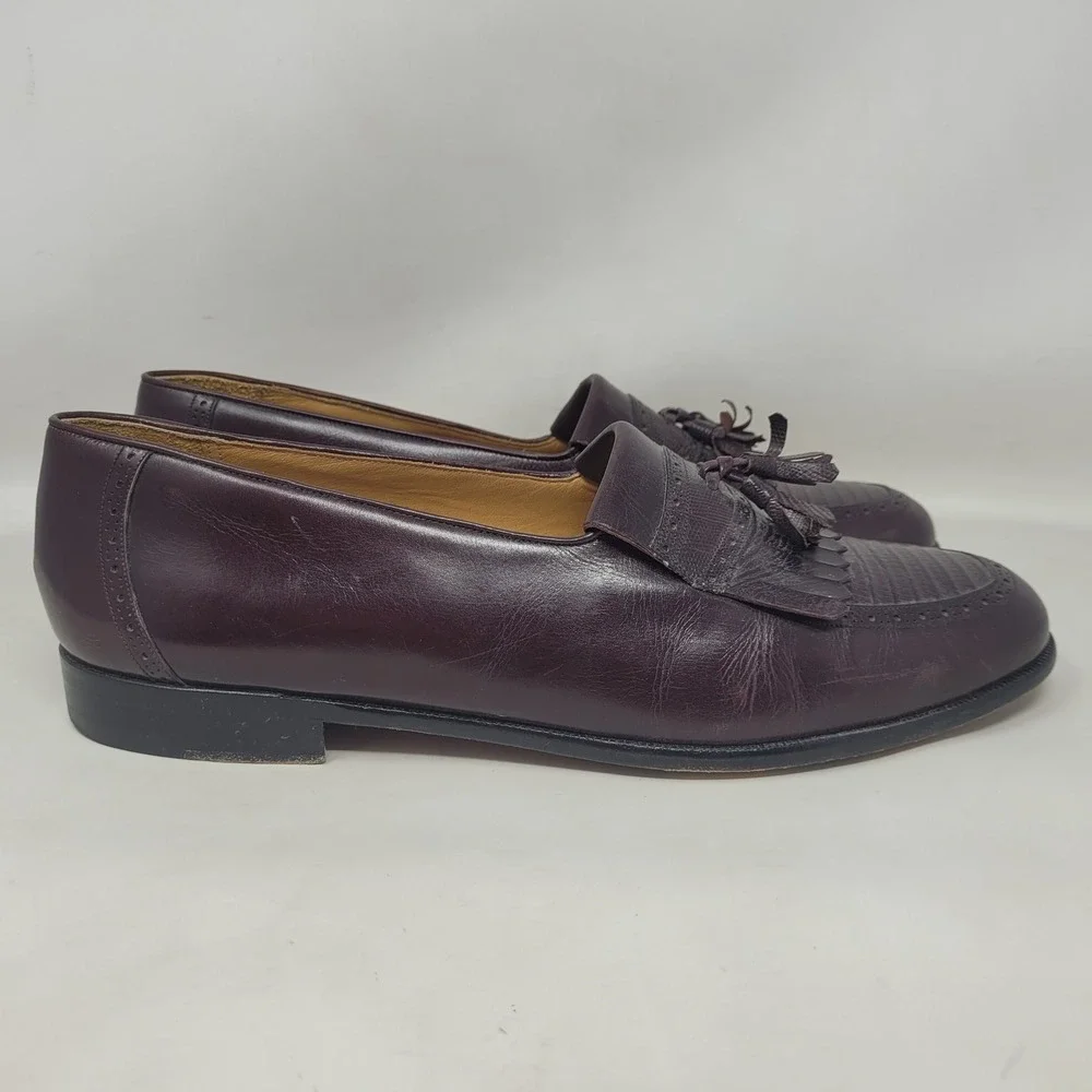 Mezlan Loafers 9.5M Burgundy Lizard Leather Riva Tassel Kiltie Luxury Old Money